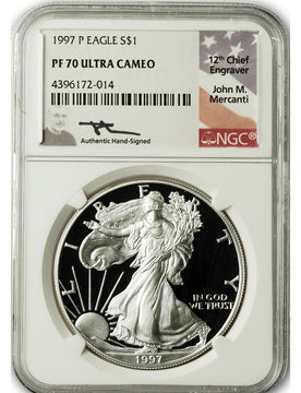 1997-P Silver Eagle NGC PF70 UCAM Mercanti Signed