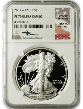2003-W American Silver Eagle NGC PF70 UCAM Mercanti Signed