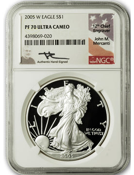 2005-W American Silver Eagle NGC PF70 UCAM Mercanti Signed