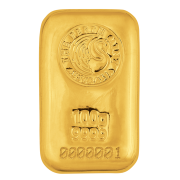 100 Gram Perth Mint Cast Gold Bar (.9999 Fine)