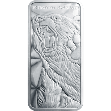10 OZ SILVER BAR BULL AND BEAR GOLDEN STATE MINT