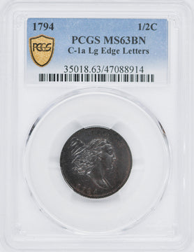 1794 Liberty Cap Half Cent PCGS MS63BN
