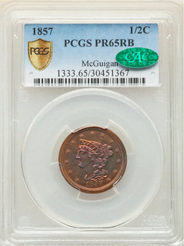 1857 Braided Hair Half Cent CACG PRRB65+