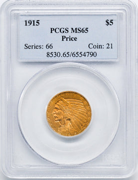 1915 $5 Indian Gold Half Eagle PCGS MS65