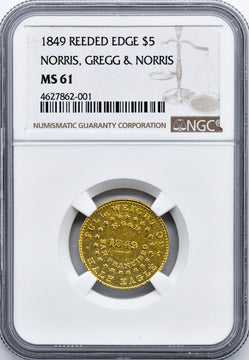 1849 $5 Gold Half Eagle NGC MS61