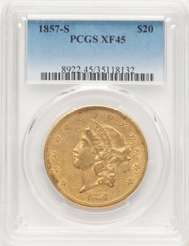 1857-S $20 Liberty Double Eagle PCGS XF45