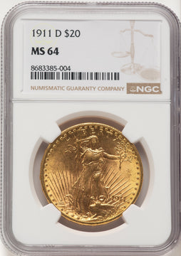 1911-D $20 Saint-Gaudens Double Eagle NGC MS64