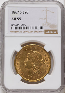 1867-S $20 Liberty Double Eagle NGC AU55 1867-S $20 Liberty Double Eagle NGC AU55
