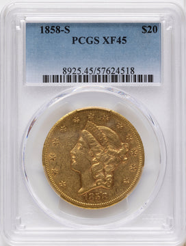 1858-S $20 Liberty Double Eagle PCGS XF45 1858-S $20 Liberty Double Eagle PCGS XF45