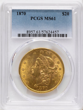1870 $20 Liberty Double Eagle PCGS MS61 1870 $20 Liberty Double Eagle PCGS MS61