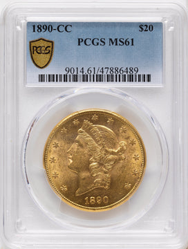 1890-CC $20 Liberty Double Eagle PCGS MS61 1890-CC $20 Liberty Double Eagle PCGS MS61