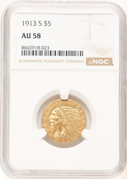 1913-S $5 Indian Half Eagle NGC AU58 (177405046)