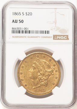 1865-S $20 Liberty Double Eagle NGC AU50