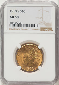 1910-S $10 Indian Eagle NGC AU58