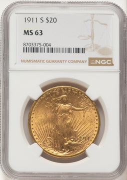 1911-S $20 Saint-Gaudens Double Eagle NGC MS63