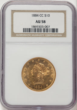 1884-CC $10 Liberty Eagle NGC AU58 1884-CC $10 Liberty Eagle NGC AU58