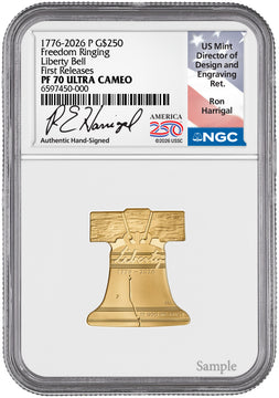 2026-P Freedom Ringing Liberty Bell 1 oz Gold Coin NGC PR70 Harrigal