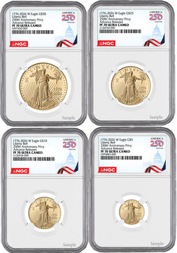 2026-W Proof Gold Eagle 250 Liberty Bell 4-Coin Set AR NGC PF70 (1776-2026)