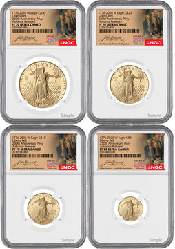 2026-W Proof Gold Eagle 250 Liberty Bell 4-Coin Set AR NGC PF70 (1776-2026)