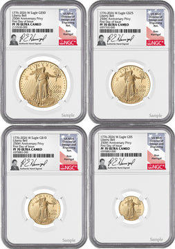 2026-W Proof Gold Eagle Liberty Bell 4-Coin Set FDI NGC PF70 Harrigal (1776-2026)