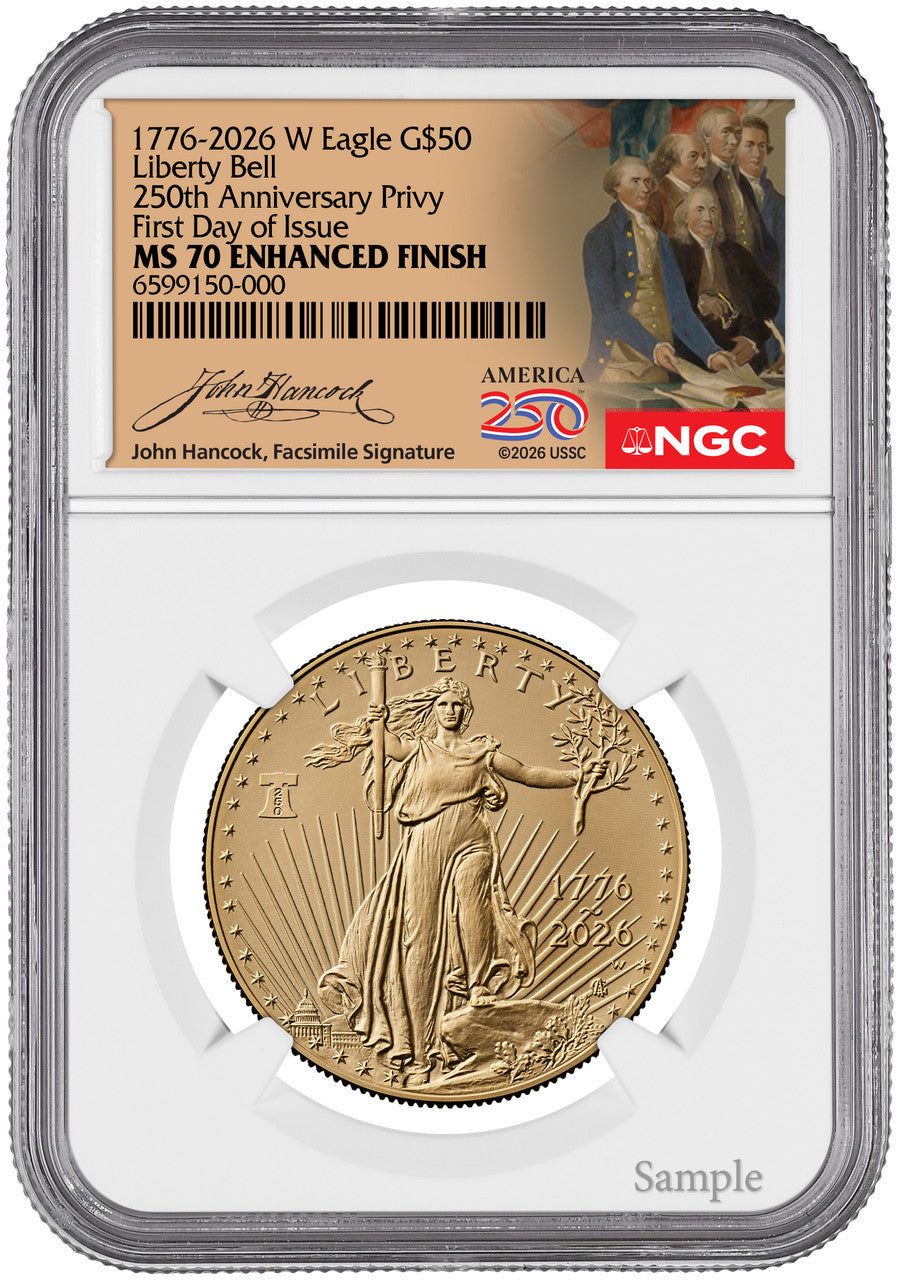 2026-W $50 1 oz Burnished Gold Eagle First Day of IssueNGC MS70