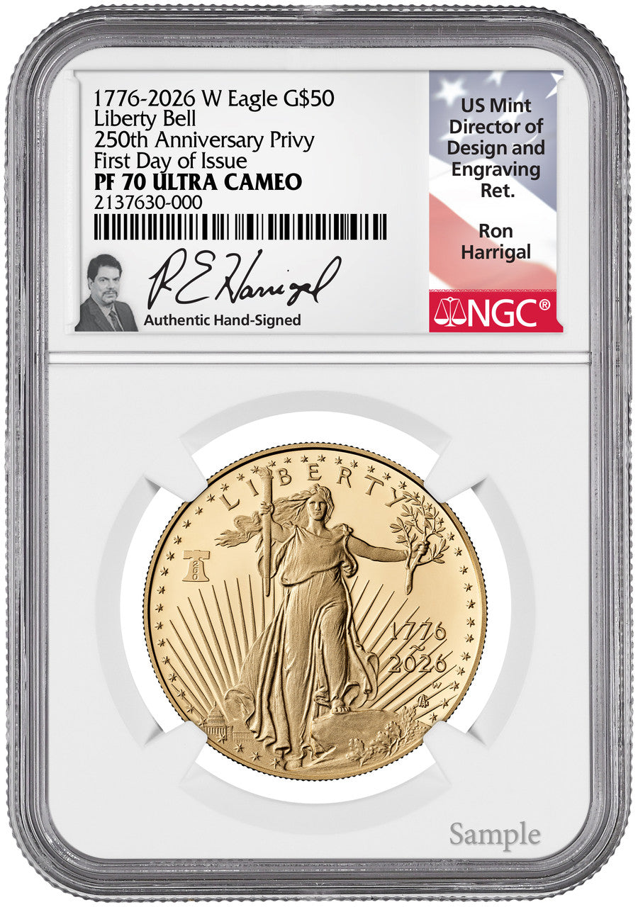 2026-W Proof Gold Eagle Liberty Bell FDI NGC Harrigal PF70UCAM