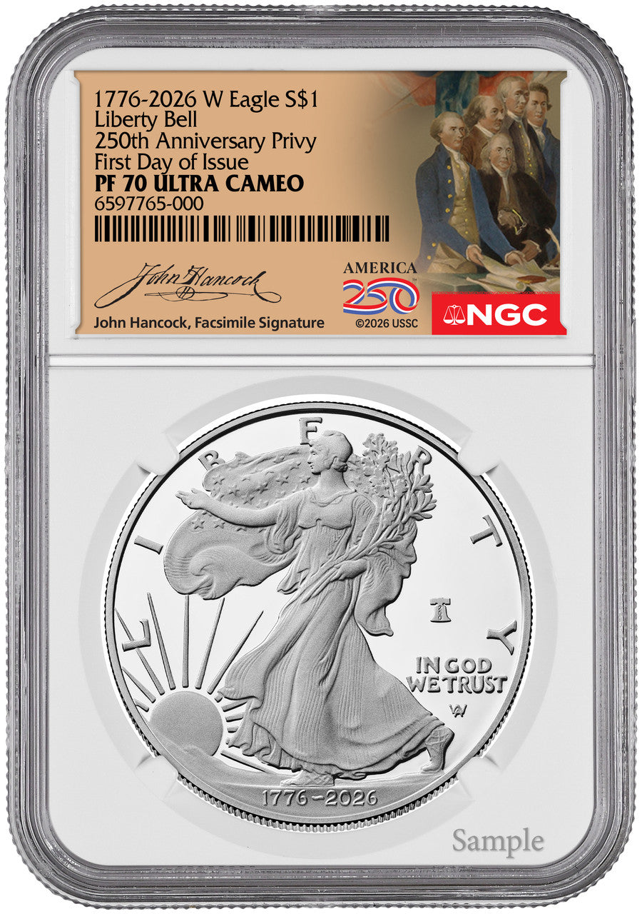 2026 W Silver Eagle Liberty Bell 250 Privy FDI PF70 John Hancock