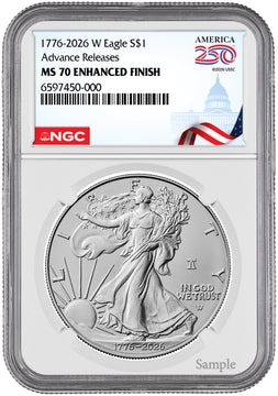 2026-W Enhanced Silver Eagle 250 Advanced Releases NGC MS70 (1776-2026) Capital