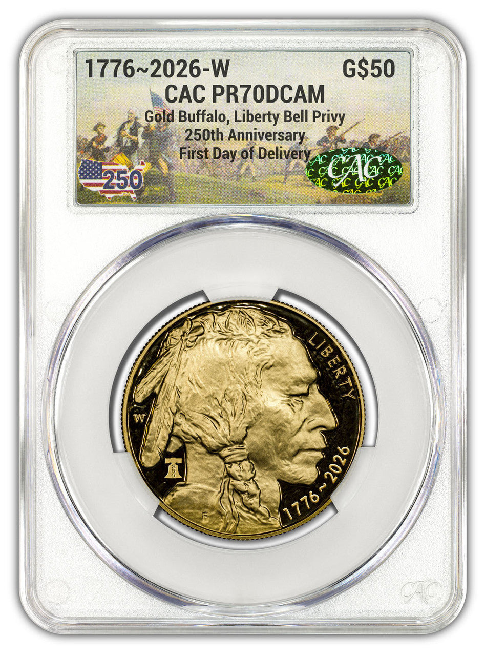 2026-W 1 oz Proof Gold Buffalo Battlefield 250 Liberty Bell CAC