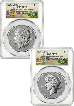 2026-P Morgan and Peace Dollar Reverse Proof 2-Coin Set CAC PR70 FDD Battlefield 250 Label