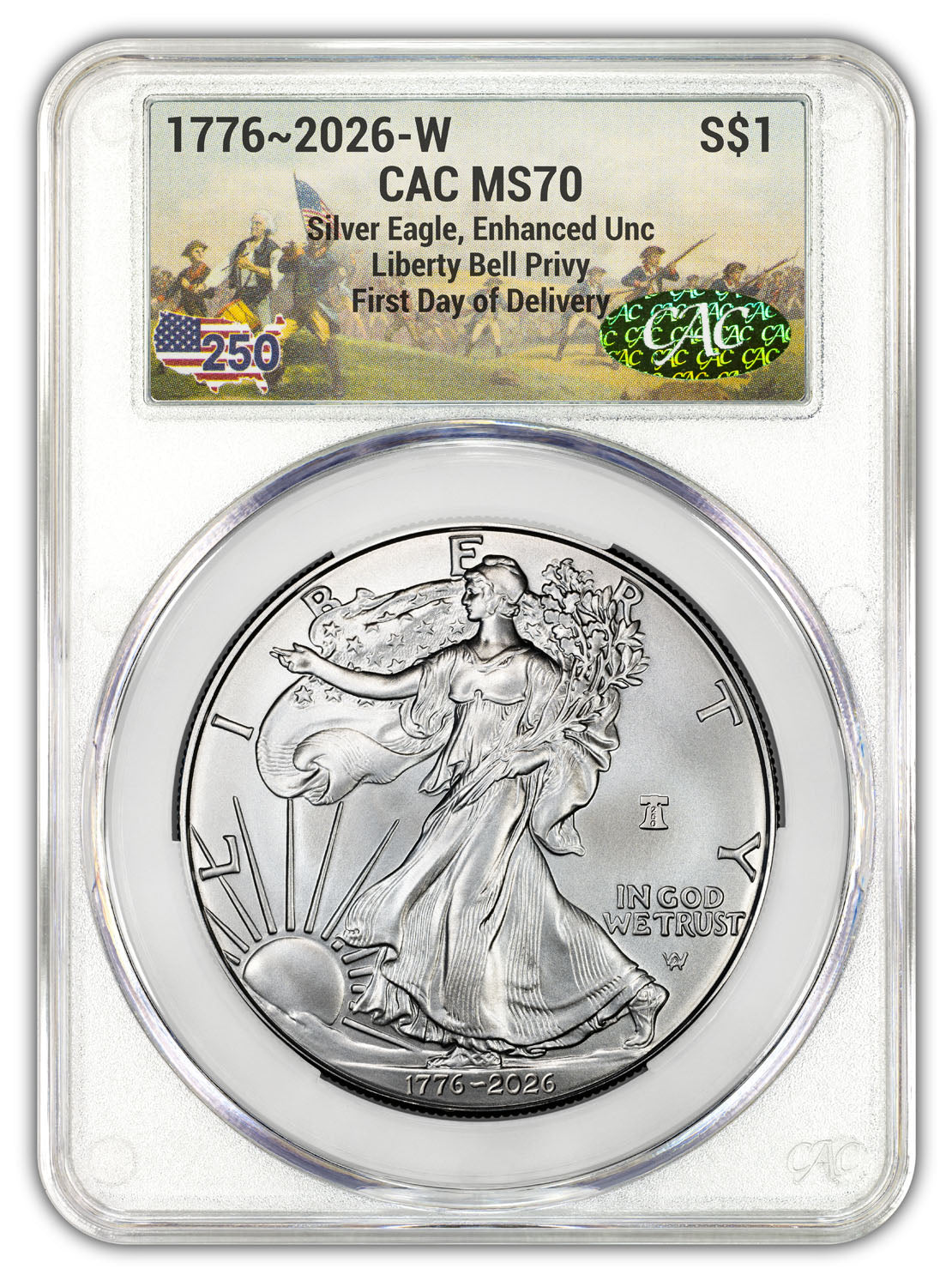 2026-W Enhanced Silver Eagle First Day of Delivery CAC MS70
