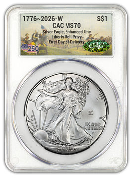 2026-W Enhanced Silver Eagle 250 FDD CAC MS70 (1776-2026) Battlefield