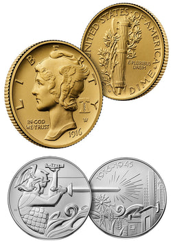 2026-W (P) 1916 Mercury Gold Coin Silver Medal Set FDI NGC SP70 Harrigal