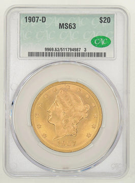 1907-D $20 Liberty Double Gold Eagle CACG MS63
