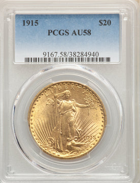 1915 $20 Saint-Gaudens Double Eagle PCGS AU58