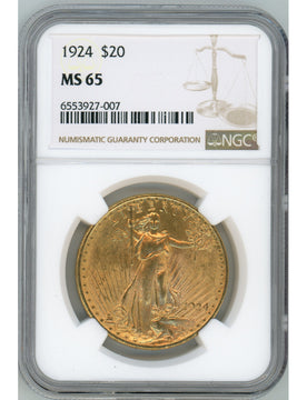 1924 $20 Saint Saint-Gaudens Double Eagle NGC MS65
