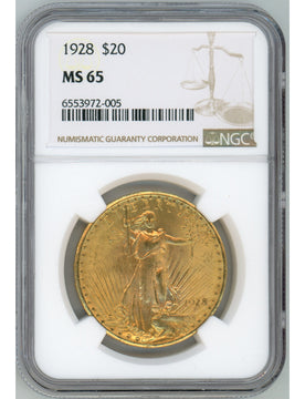 1928 $20 Saint Saint-Gaudens Double Eagle NGC MS65
