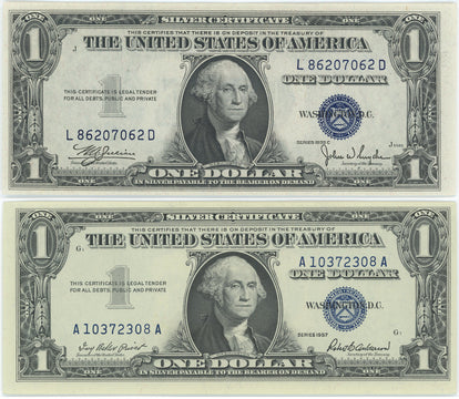 1935 No Motto & 1957 With Motto $1 Silver Certificate Set