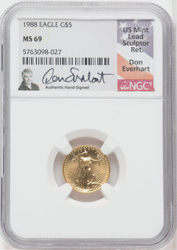 1988 $5 Tenth Ounce Gold Eagle NGC MS69 Don Everhart Signed