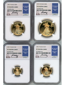 1991-P Gold Eagle Proof 4-Coin Year Set NGC PF70 Ed Moy Signed