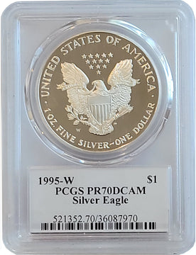 1995-W $1 Proof Silver Eagle PCGS PR70DCAM John Mercanti Signed Low Population
