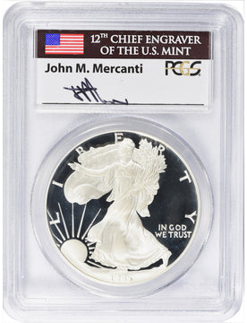 1995-W $1 Proof Silver Eagle PCGS PR70DCAM John Mercanti Signed Low Population