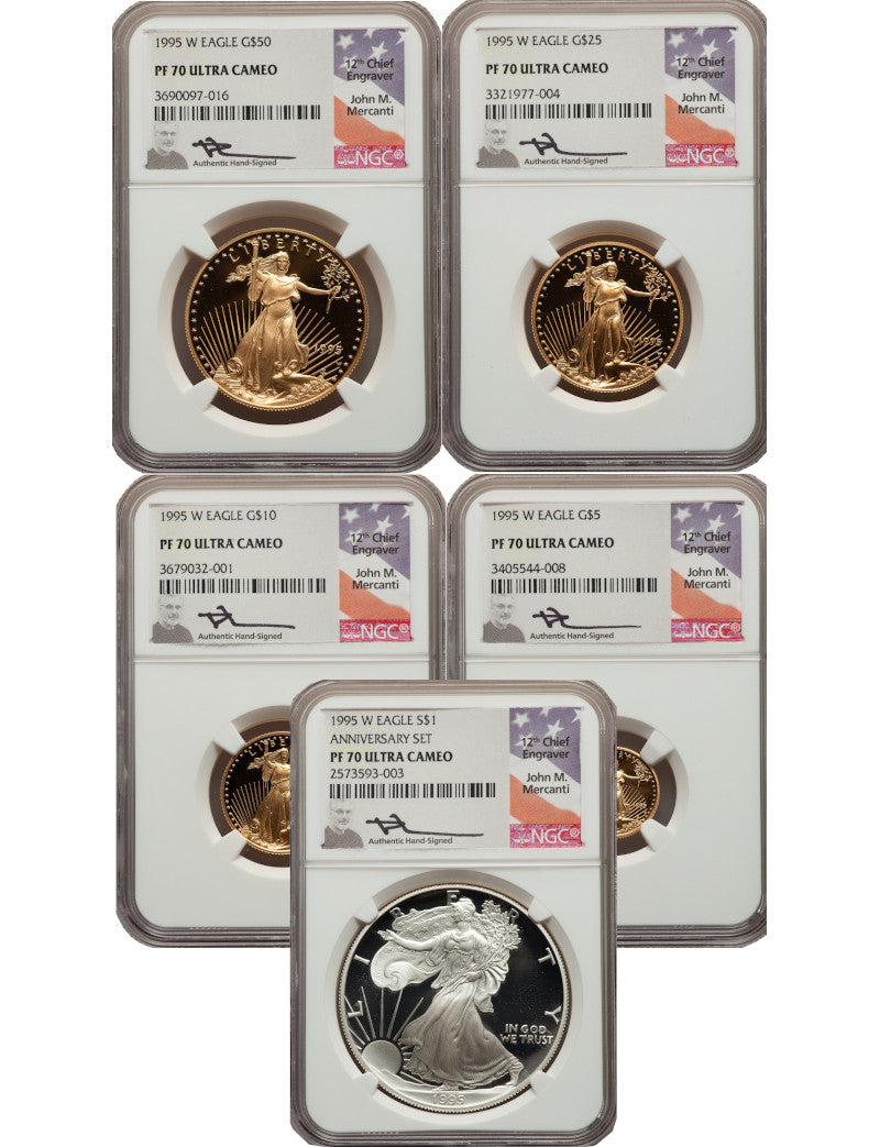1995-W Complete 5 Coin American Gold and Silver Eagle 10th