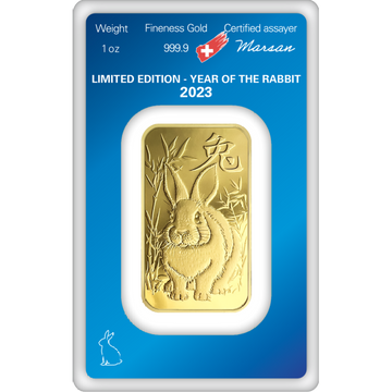 1 OZ GOLD BAR ARGOR-HERAEUS LUNAR YEAR OF THE RABBIT 2023
