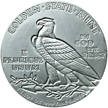 1 OZ SILVER ROUND INCUSE INDIAN DESIGN GOLDEN STATE MINT