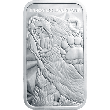 1 OZ SILVER BAR BULL AND BEAR GOLDEN STATE MINT