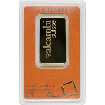 1 oz Gold Bar Valcambi Suisse w/Assay