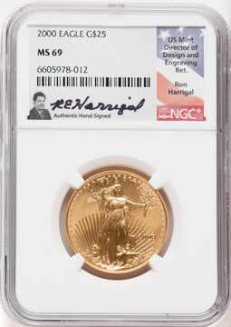 2000 $25 American Gold Eagle NGC MS69 Ron Harrigal Signed