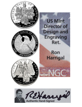 2006-2008 American Burnished Platinum Eagle Set- NGC MS70 Ron Harrigal Signed
