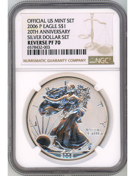 2006 P Silver Eagle 20th Anniversary Silver Dollar Set Reverse Proof NGC PF70